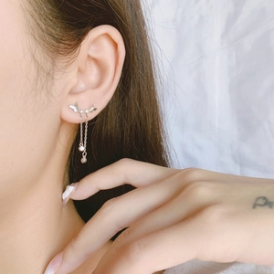 Silver butterfly tassel earrings with delicate long chains and sparkling beads