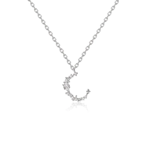 Elegant 925 silver crescent moon necklace featuring shimmering zircon stones and refined chain