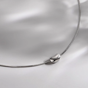 S925 sterling silver minimalist bean pendant necklace with box chain for women