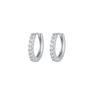 Elegant silver micro-pave hoop earrings with brilliant zircon stones and clicker clasp
