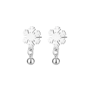 Brushed snowflake drop earrings with polished silver beads on a clean white background