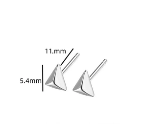 Detailed size view of silver geometric triangle stud earrings with 5.4mm dimensions