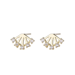 925 silver fan-shaped earrings with 14K gold plating and sparkling zircon stones