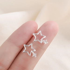 Hollow Star Stud Earrings With Hanging Zircon Simple Five-Pointed Star Copper Ear Jewelry For Women Minimalist