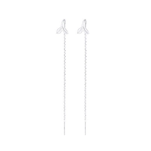 S925 sterling silver leaf tassel drop earrings with delicate sprout design and long chain