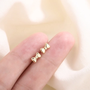Bowknot Stud Earrings Copper Polished Minimalist Sweet Korean Style Jewelry For Women Girls