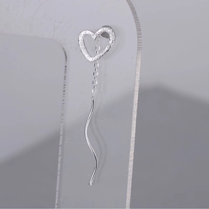 Minimalist S925 sterling silver long tassel earrings with matte hollow heart and wave bars