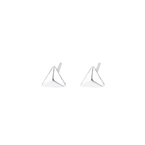 Minimalist geometric triangle stud earrings in polished silver-white finish for daily wear