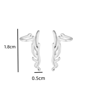 Macro view of matte silver antler ear cuffs with 1.8cm height and 0.5cm width dimensions