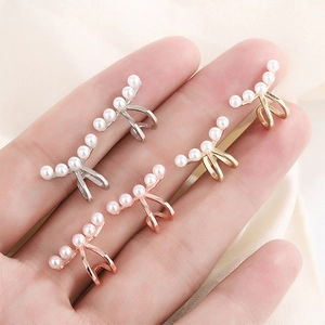 Minimalist Curved Artificial Pearl Ear Cuff Copper Non Piercing Ear Bone Clip Fashion Korean Style Jewelry For Women