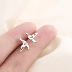 Boucles D Oreilles Origami Grue En Papier Cuivre Plaqué Argent Forme D Oiseau Géométrique Avec Zircone Bijoux Pour Femmes