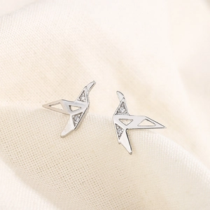 Boucles d'oreilles grue en argent 925 avec détails en zircons cubiques brillants