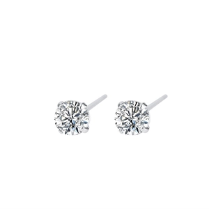 Classic S925 sterling silver four-prong stud earrings with brilliant round cubic zirconia