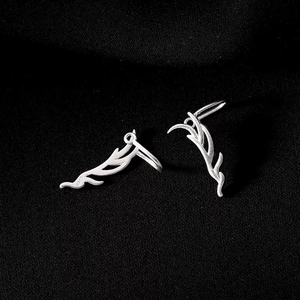 Minimalist S925 sterling silver antler earrings with a polished metallic finish for women
