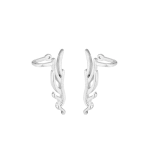 Elegant silver horn shaped ear cuffs with minimalist wavy line design for women