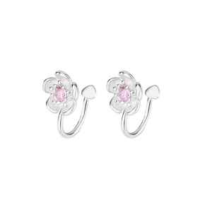 Elegant S925 sterling silver cherry blossom ear clips with pink zircon stones