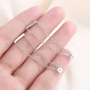925 Sterling Silver Ear Line Tassel Earrings Minimalist Bar Geometric Drop Dangle Jewelry For Women
