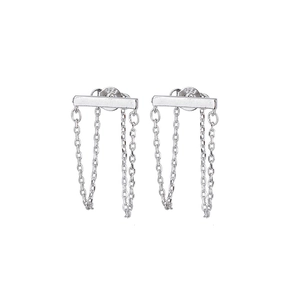 S925 sterling silver tassel earrings featuring minimalist horizontal bar and chain link
