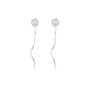 Silver drop earrings featuring a textured sphere and elegant wavy pendants for women