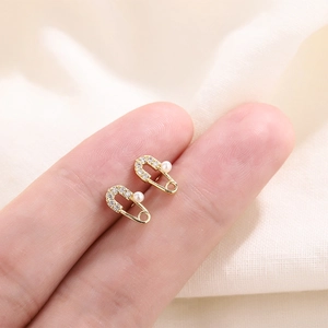 Safety Pin Stud Earrings With 925 Sterling Silver Earring Post Artificial Pearl Zircon Gold Plated Copper Jewelry For Women