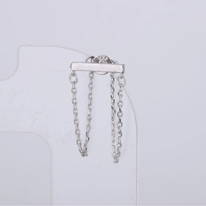 Minimalist S925 sterling silver bar tassel threader earrings with polished chain drop