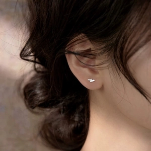 Minimalist silver double-row zircon stud earrings with a geometric rectangular design