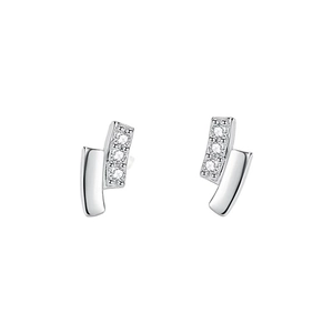 Minimalist double row geometric earrings with silver finish and sparkling zircon stones