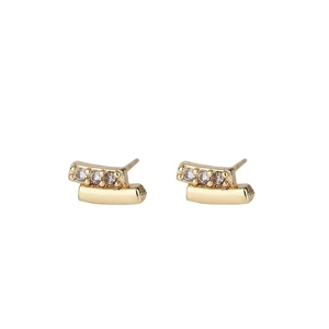 Elegant gold double-bar geometric stud earrings with sparkling round zircon insets