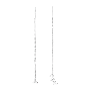 Asymmetric silver olive leaf drop earrings with minimalist branch design on white base