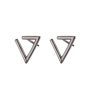 Minimalist gunmetal geometric triangle stud earrings with open hollow industrial design