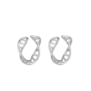 Minimalist silver DNA helix hollow ear cuff earrings with modern geometric hollow design