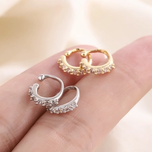 Copper Cubic Zirconia Ear Cuff No Piercing C-Shaped Painless Geometric Gold Silver Plated Clip On Earrings For Women