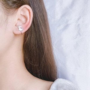 Elegant silver whale tail ear cuff with sparkling zircons for non-pierced ears
