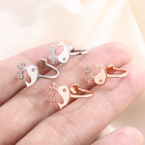 Whale Ear Bone Clip Copper Zircon Inlaid No Piercing Minimalist French Elegant Ear Cuff Jewelry For Women