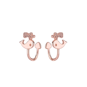 Elegant rose gold whale ear clips with crystal inlay and heart-shaped back clips