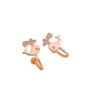 Elegant rose gold whale ear cuff for non-pierced ears with sparkling zircon stones
