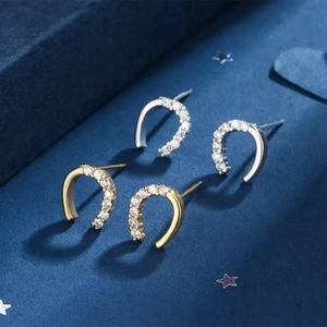 Horseshoe Stud Earrings For Women Copper Zircon Inlaid Delicate U-Shaped Minimalist Fashion Jewelry Accessories
