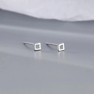 Minimalist square geometric 925 sterling silver stud earrings with polished finish
