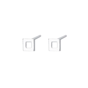 Minimalist square openwork 925 sterling silver stud earrings with geometric design