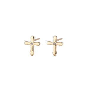 Boucles d'oreilles puces croix dorées pour femme avec un insert de diamant étincelant