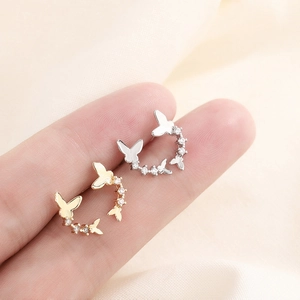 Butterfly Stud Earrings With Zircon Inlaid Copper Body And Copper Earring Post Minimalist Sweet Style Jewelry For Women