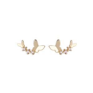 Minimalist gold butterfly stud earrings with sparkling cubic zirconia accents