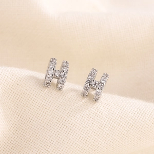 Elegant 925 sterling silver H-letter stud earrings with micro-pave sparkling zircon crystals