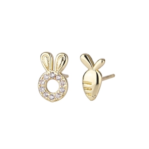Asymmetric 925 silver rabbit and carrot earrings with pavé cubic zirconia accents