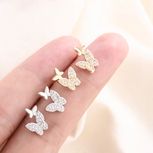 Butterfly Stud Earrings Copper With Zircon Double Layer Elegant Jewelry For Women