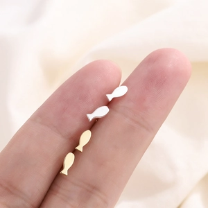 Boucles Oreilles Puces Petit Poisson Doré Minimaliste Cuivre Poli Forme Animale Bijoux Mignons Pour Femmes Quotidien