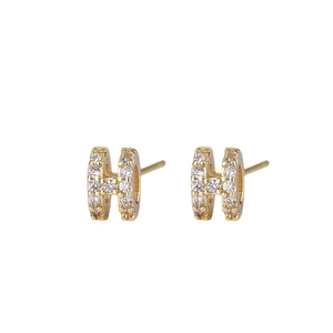 Elegant 925 sterling silver H-shaped stud earrings with sparkling pave-set micro zircons