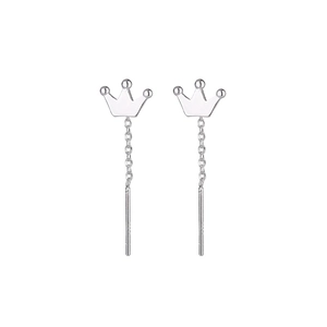 Detailed view of S925 silver crown earrings with elegant long tassel and polished finish