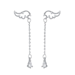 Boucles d'oreilles ailes en argent S925 avec chaîne et pierre zircon en poire