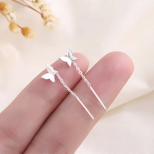 Elegant silver butterfly tassel earrings made of S925 sterling silver for women